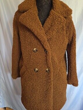 MODA ME COUTURE Double-Breasted Teddy Coat — Rust